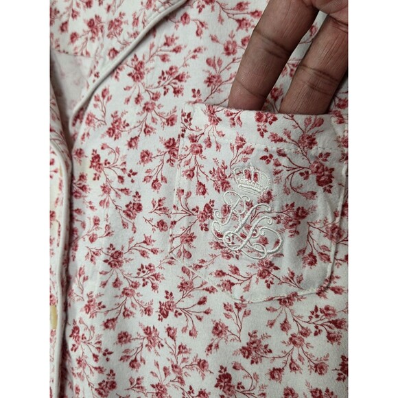 Lauren Ralph Lauren Cotton Pajama Set Womens XL White Red Floral Sleepwear PJ - Picture 4 of 13